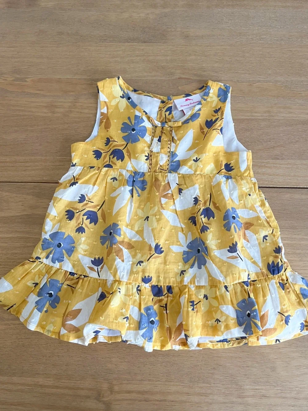 TOMMY BAHAMA Baby Girl Sunshine Floral Sleeveless Ruffle Sun Dress Swiss Dots 3T